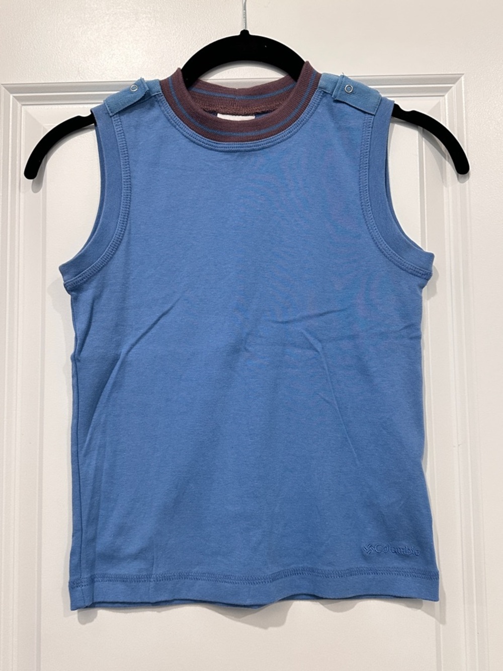 Columbia Blue Sleeveless Kids Tank with Purple-Trim Neck